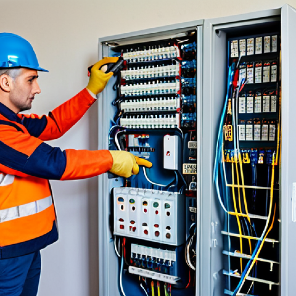 Safe Electrical Work Inspection**

"A qualified electrician, fully clothed in appropriate work attire, carefully inspecting an electrical panel in a well-lit French home. He is using professional tools, focusing on safety and precision. The scene emphasizes meticulousness and adherence to safety standards. Background shows typical French residential electrical setup. Perfect anatomy, correct proportions, professional, safe for work, appropriate content, fully clothed, modest, family-friendly."

**