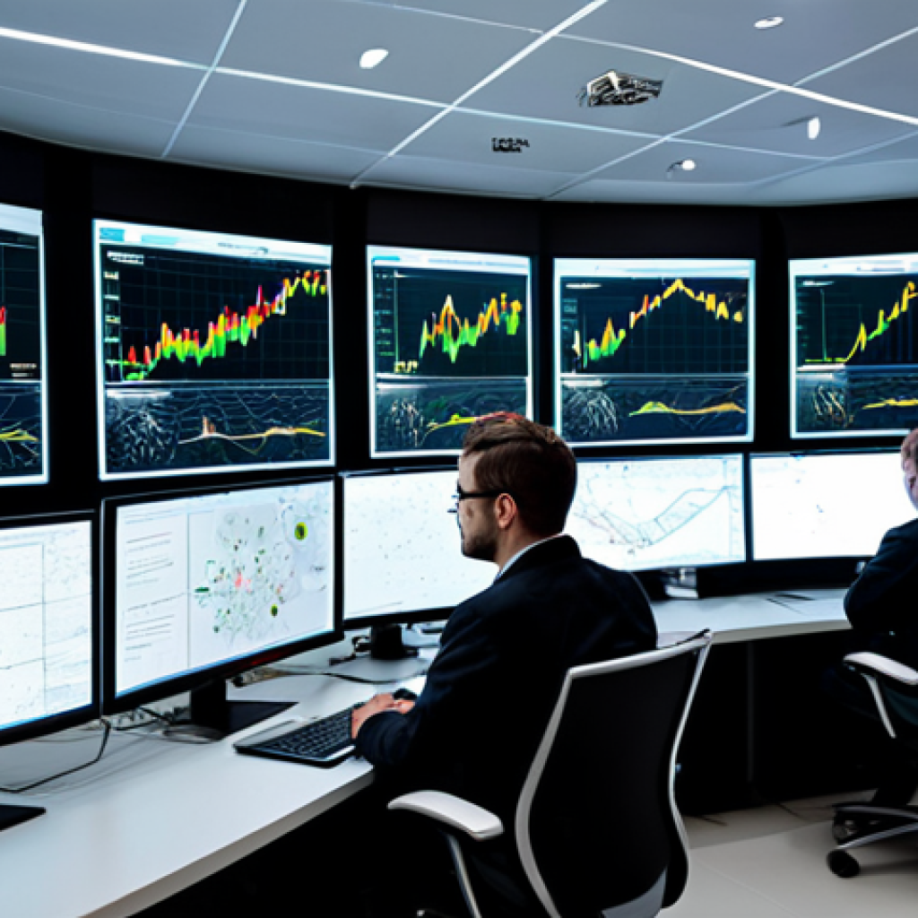 **

"A bright and modern smart grid control center.  Engineers are working at computer screens displaying real-time data visualizations of energy flow and AI-driven predictive maintenance alerts.  Overhead, large screens show maps of the power grid with dynamic updates.  The atmosphere is clean, efficient, and focused. Appropriate attire, fully clothed, professional environment, safe for work, perfect anatomy, natural proportions, high quality."

**