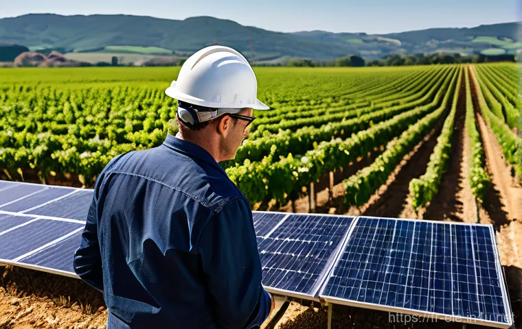 전기기사와 태양광 발전 설계 - A focused electrical engineer, a "builder of green power," intently working at a high-tech workstati...