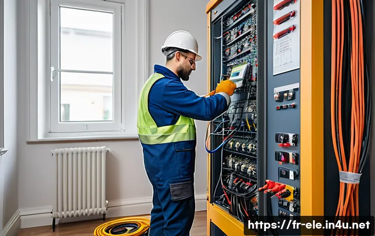 전기기사와 전기 사고 예방 사례 - A professional electrician wearing complete personal protective equipment (PPE) including insulated ...