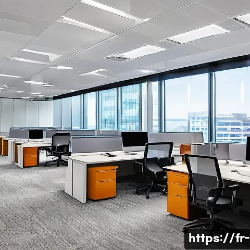 전기공사기사와 LED 조명 설계 사례 - A modern office open space illuminated by full-spectrum LED panels with integrated motion sensors, s...