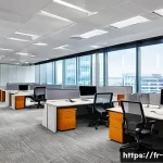 전기공사기사와 LED 조명 설계 사례 - A modern office open space illuminated by full-spectrum LED panels with integrated motion sensors, s...