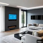 전기공사기사와 전기 시스템 통합 사례 - A modern French residential living room showcasing a smart home installation by an electrician: slee...