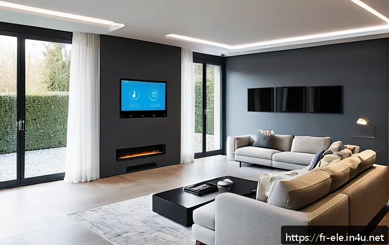 전기공사기사와 전기 시스템 통합 사례 - A modern French residential living room showcasing a smart home installation by an electrician: slee...
